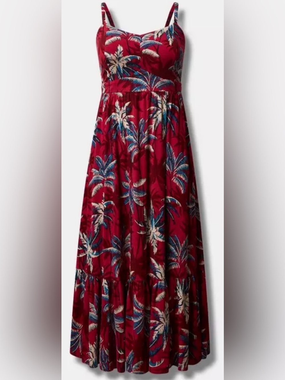 Torrid Red Tropical Palm Print Maxi Dress